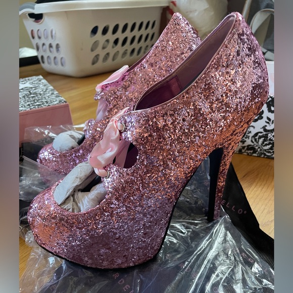 2 x pleaser bordello burlesque teeze pink glitter platform heels - Picture 2 of 10